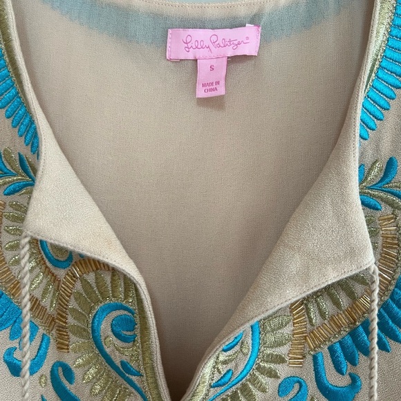 Lilly Pulitzer Aubra Embroidered Sleeveless Shift Dress, Tan Sand Dune, size S - Picture 5 of 9